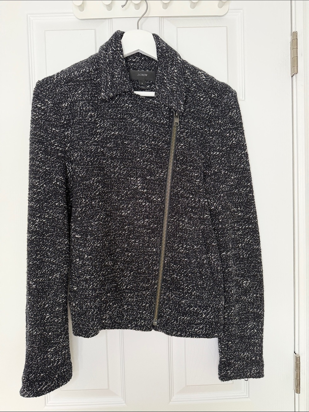 J. Crew Black & White Tweed Asymmetric Zip Jacket